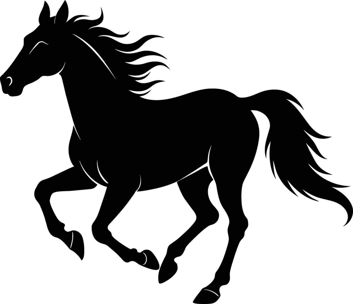 Black silhouette of a horse running with a long tail vector