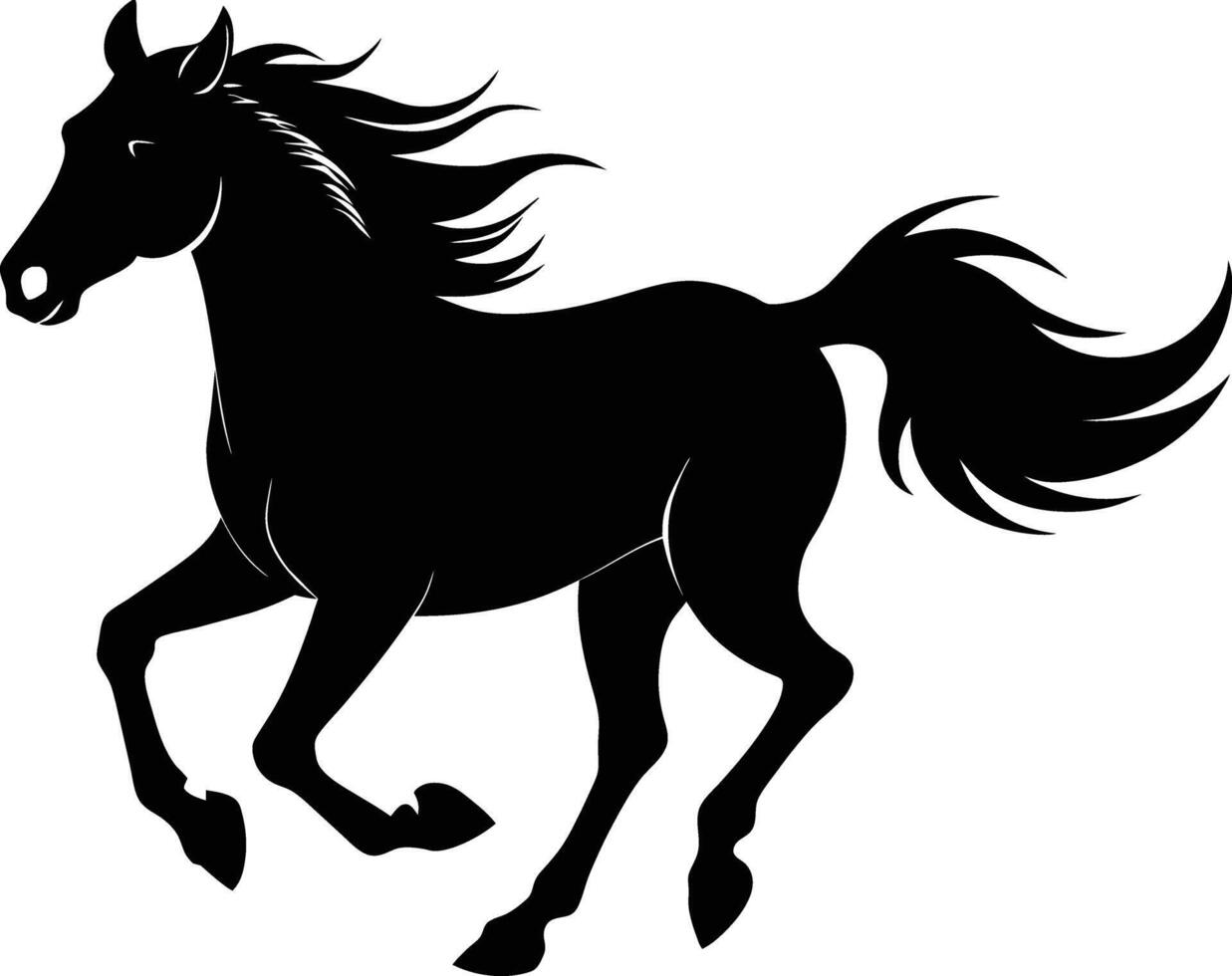 Black silhouette of a horse running with a long tail vector