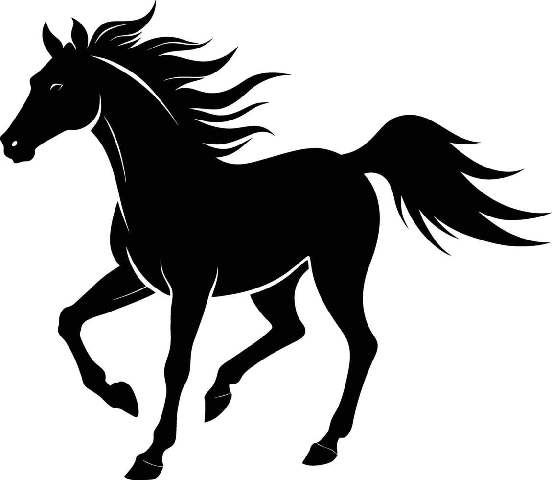 Black silhouette of a horse running with a long tail vector