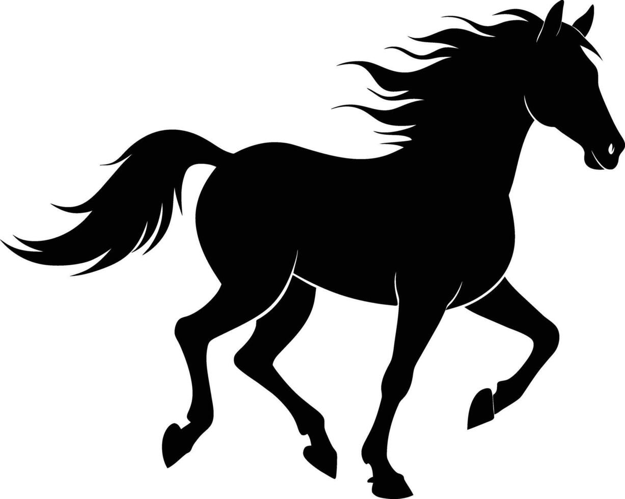 Black silhouette of a horse running with a long tail vector