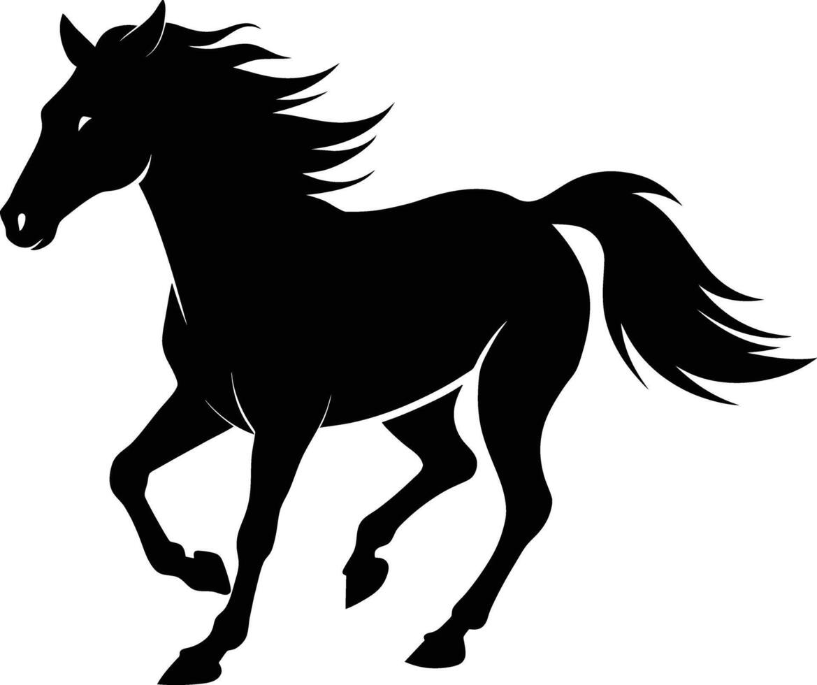 Black silhouette of a horse running with a long tail vector