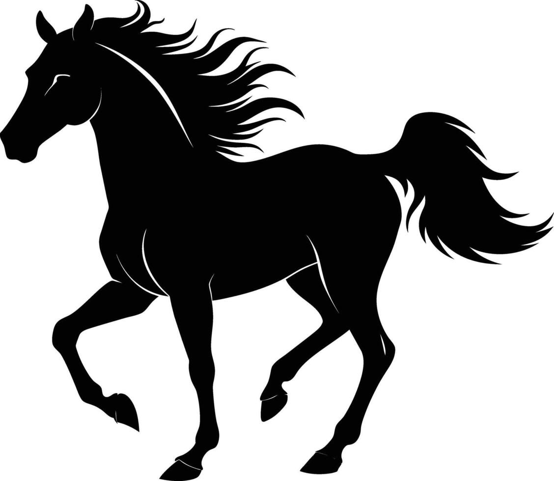 Black silhouette of a horse running with a long tail vector