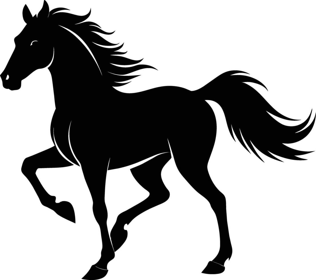 Black silhouette of a horse running with a long tail vector