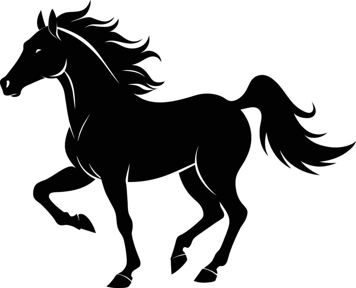 Black silhouette of a horse running with a long tail vector