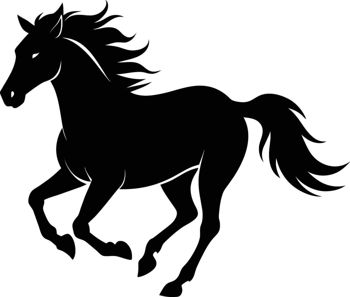 Black silhouette of a horse running with a long tail vector