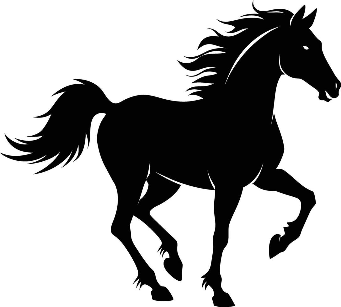 Black silhouette of a horse running with a long tail vector