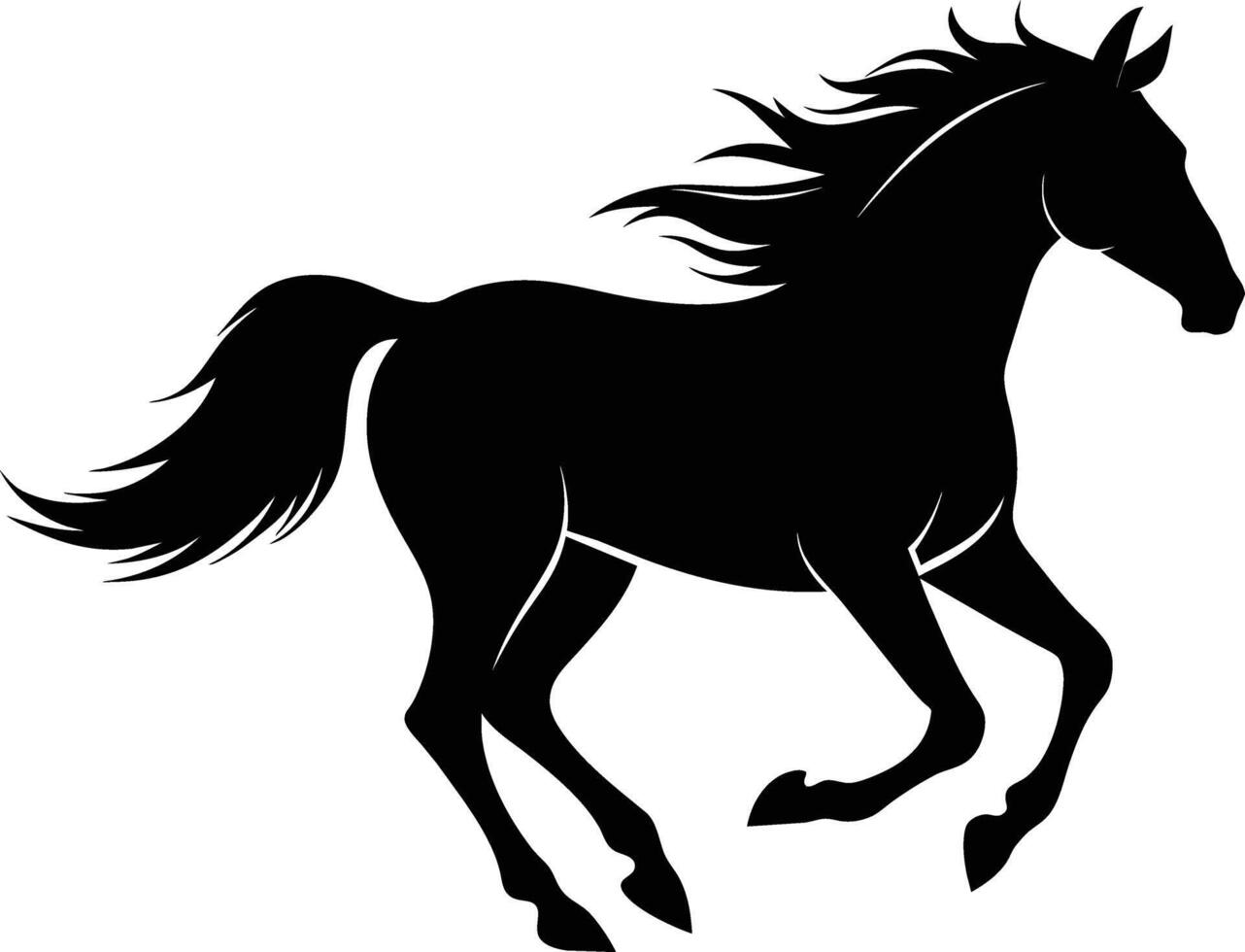 Black silhouette of a horse running with a long tail vector