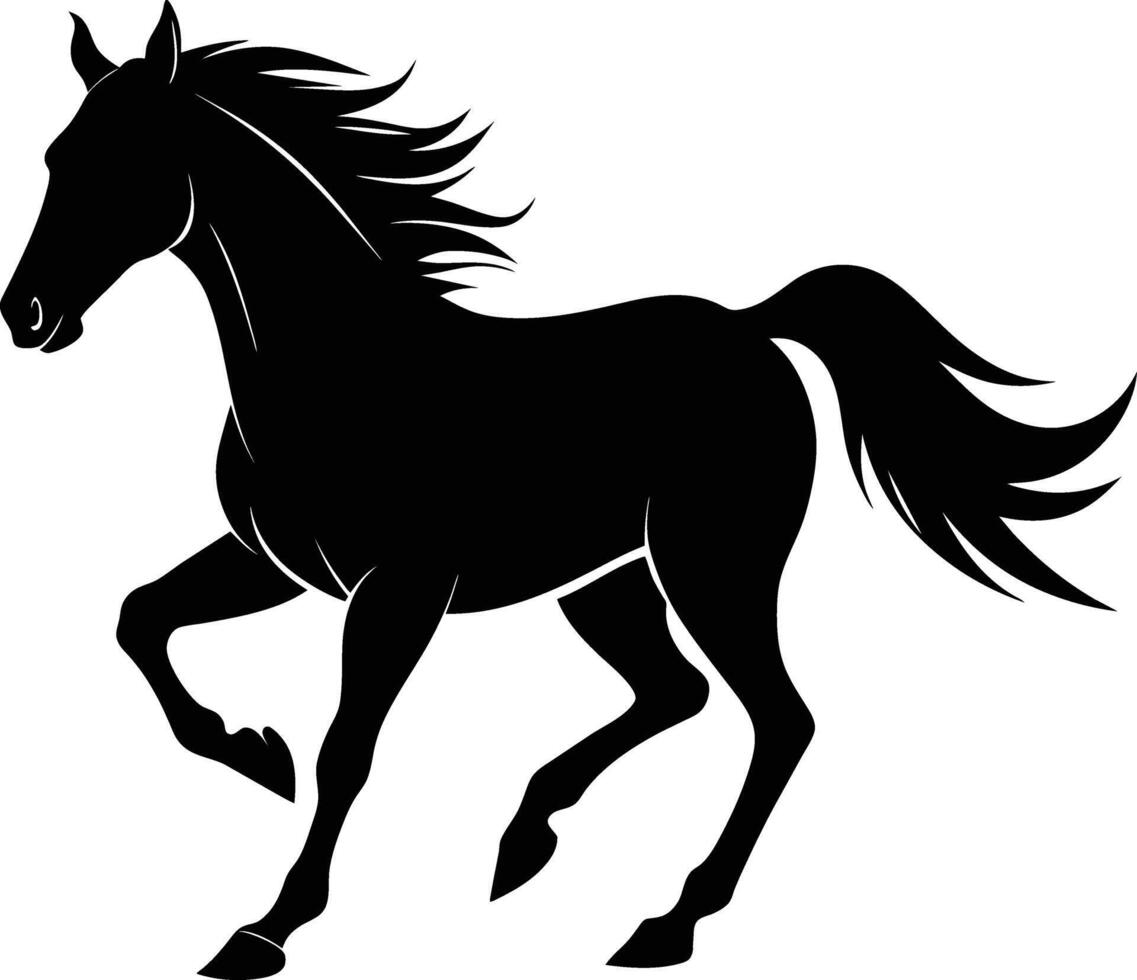 Black silhouette of a horse running with a long tail vector