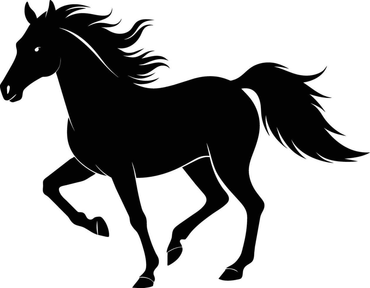 Black silhouette of a horse running with a long tail vector