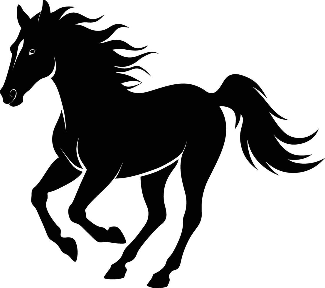 Black silhouette of a horse running with a long tail vector