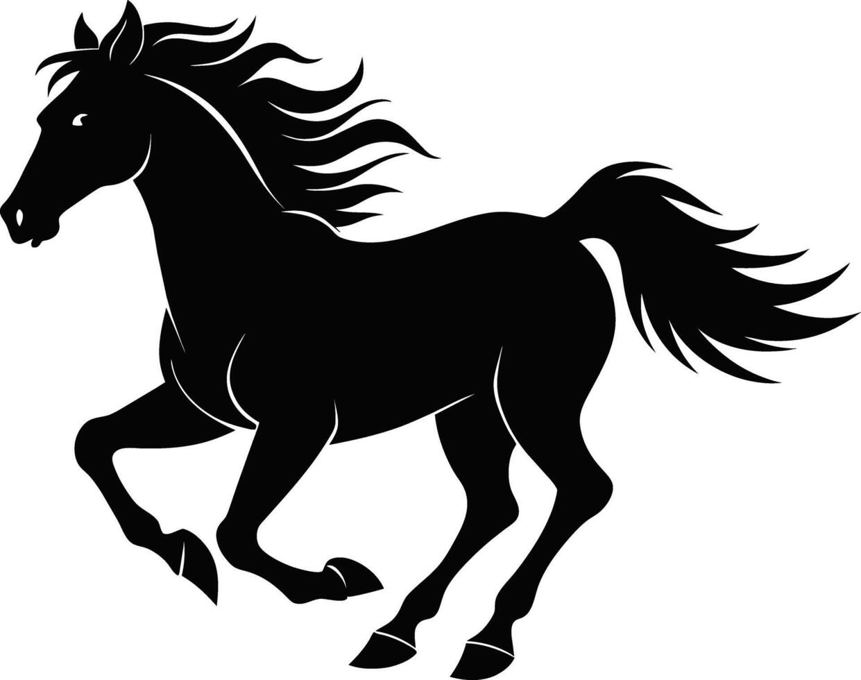 Black silhouette of a horse running with a long tail vector