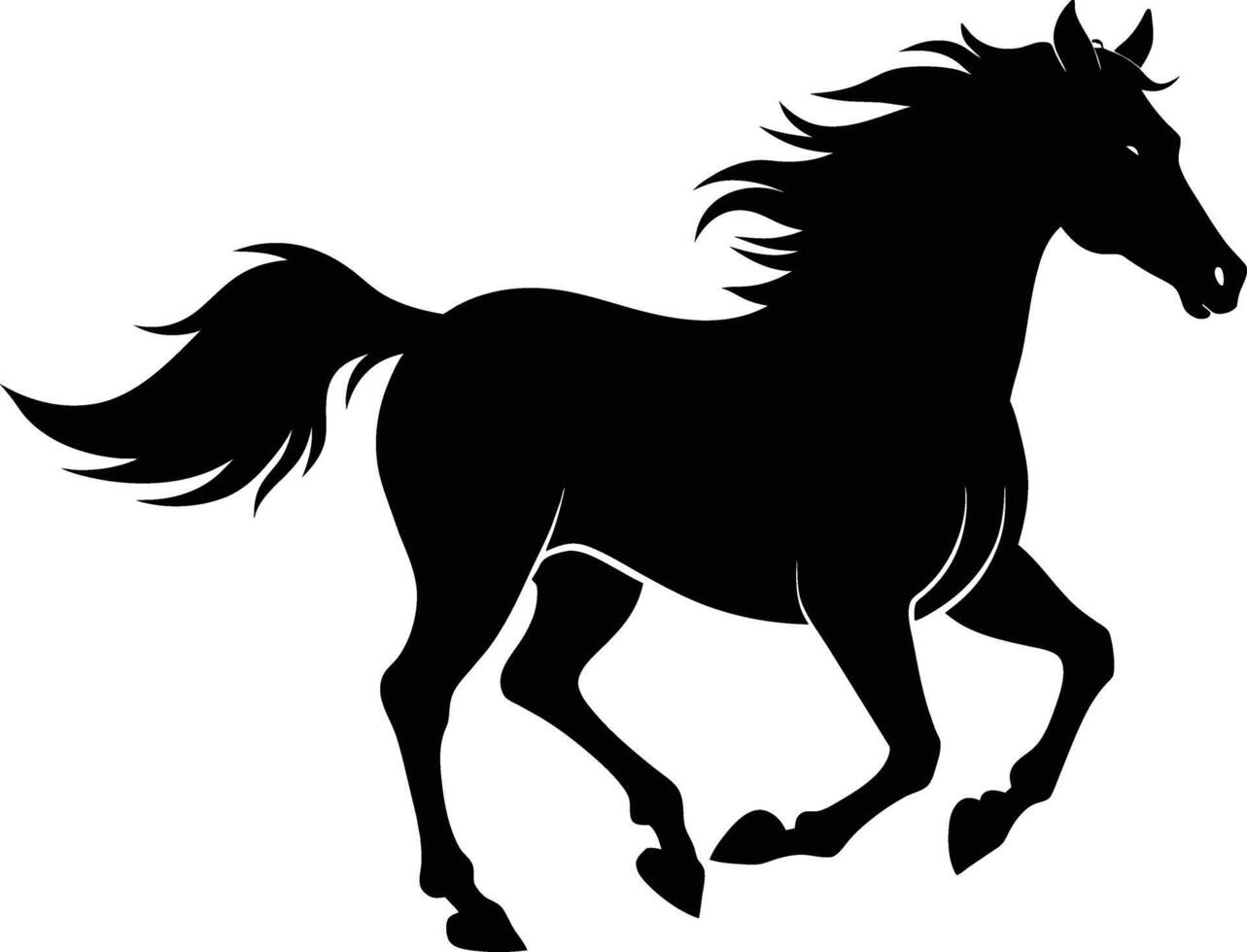 negro silueta de un caballo corriendo con un largo cola vector