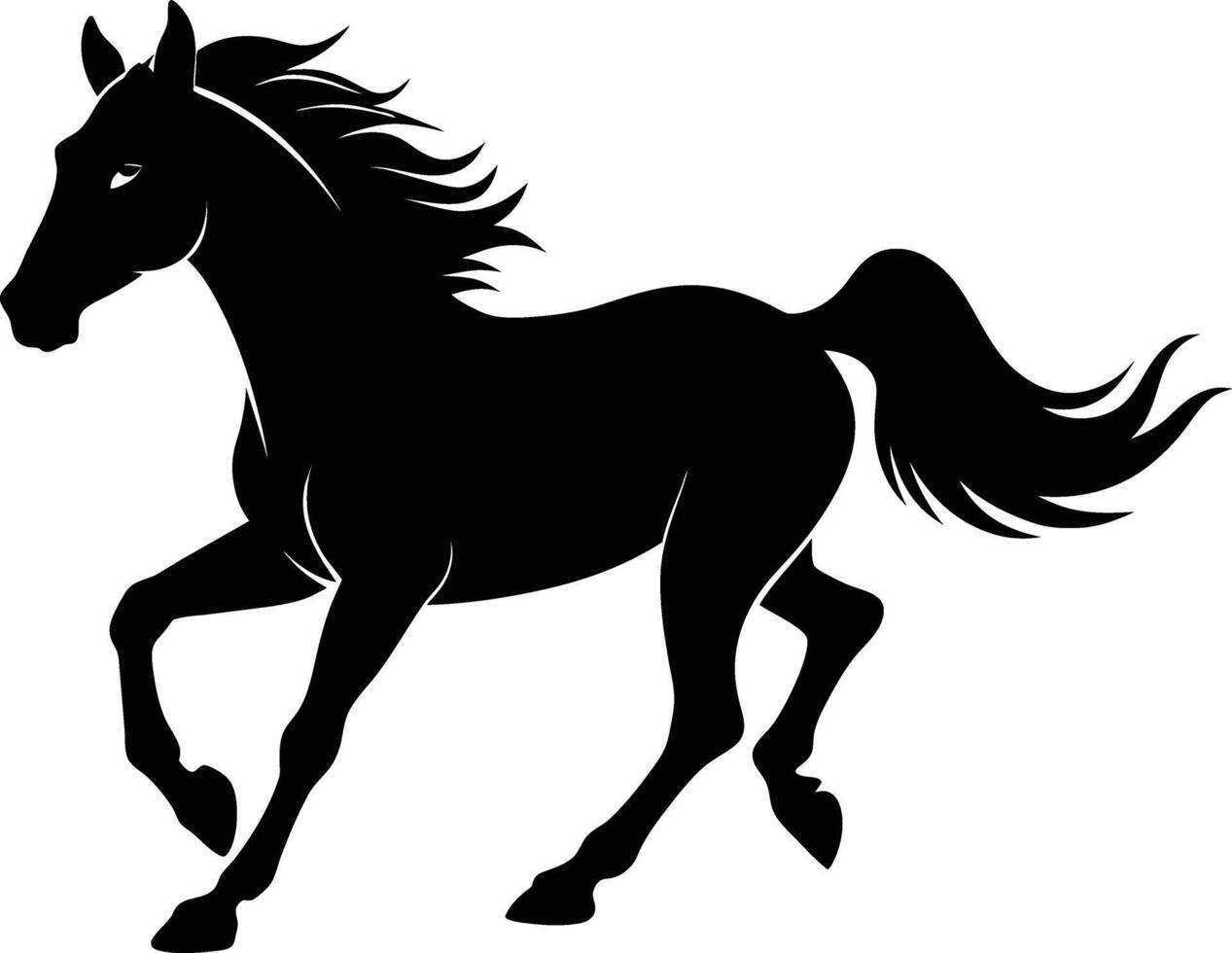 Black silhouette of a horse running with a long tail vector