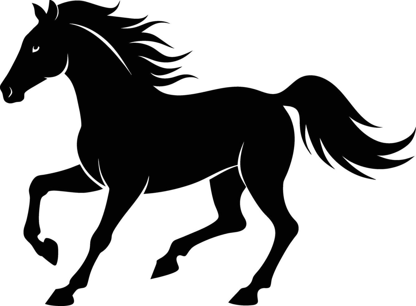 Black silhouette of a horse running with a long tail vector