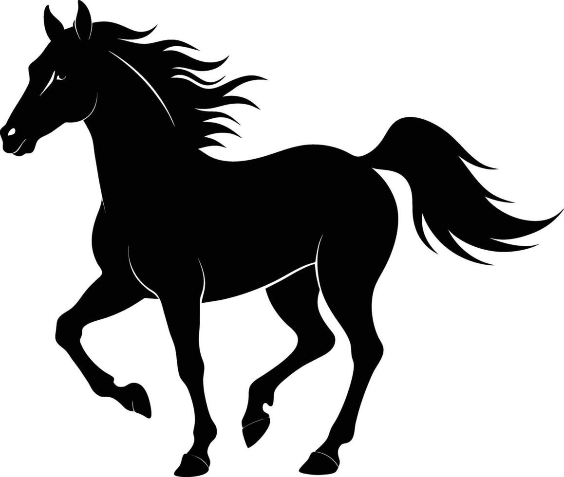 Black silhouette of a horse running with a long tail vector