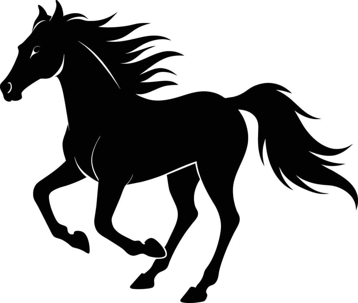 Black silhouette of a horse running with a long tail vector