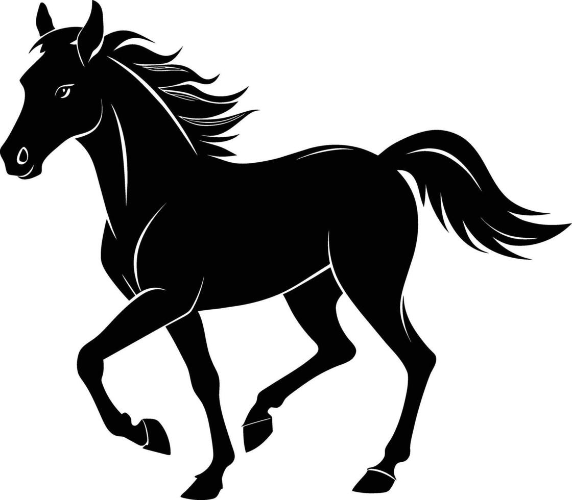 Black silhouette of a horse running with a long tail vector