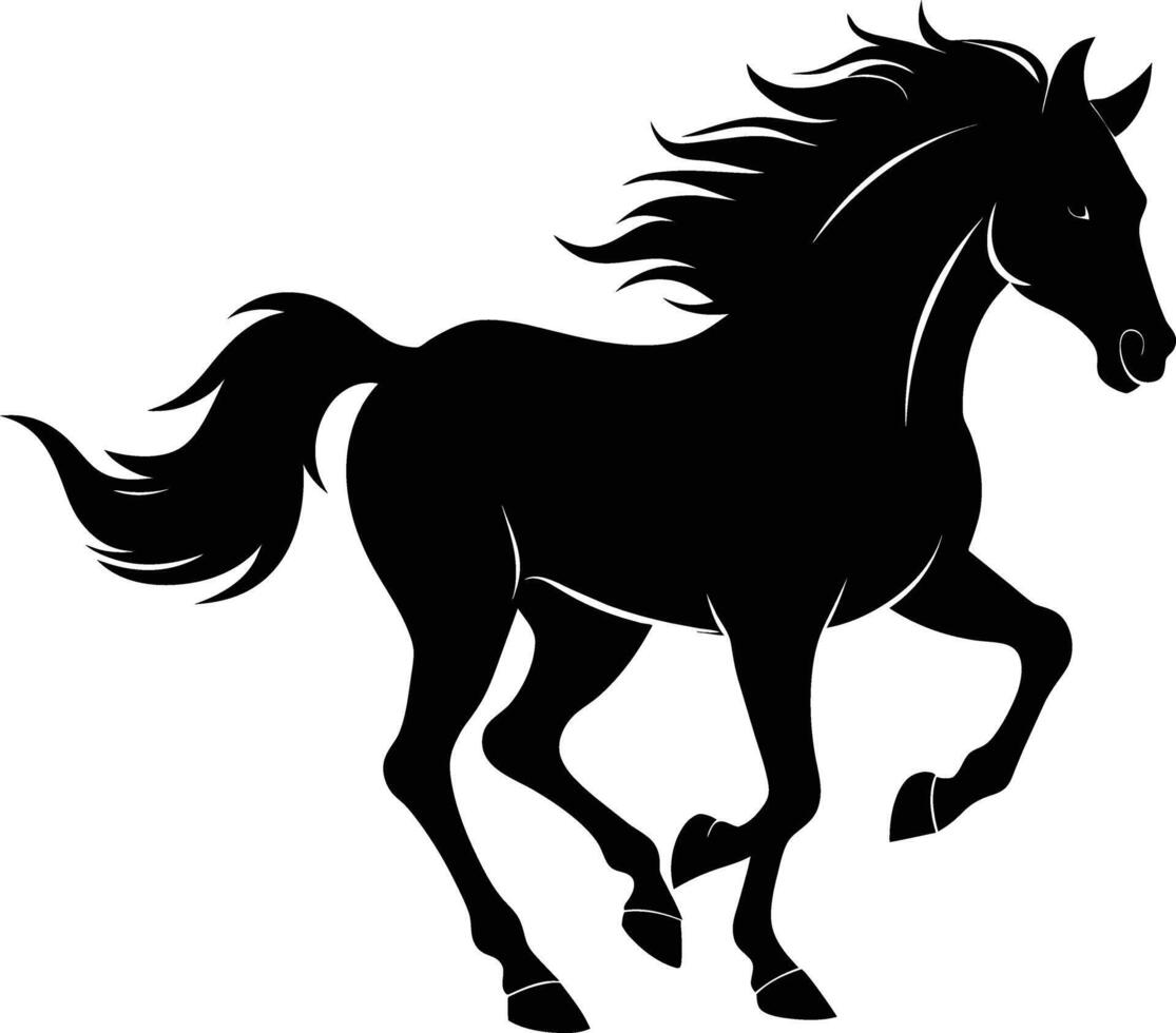 Black silhouette of a horse running with a long tail vector