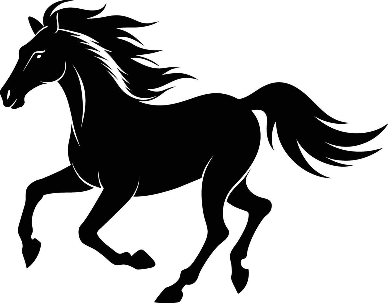 Black silhouette of a horse running with a long tail vector
