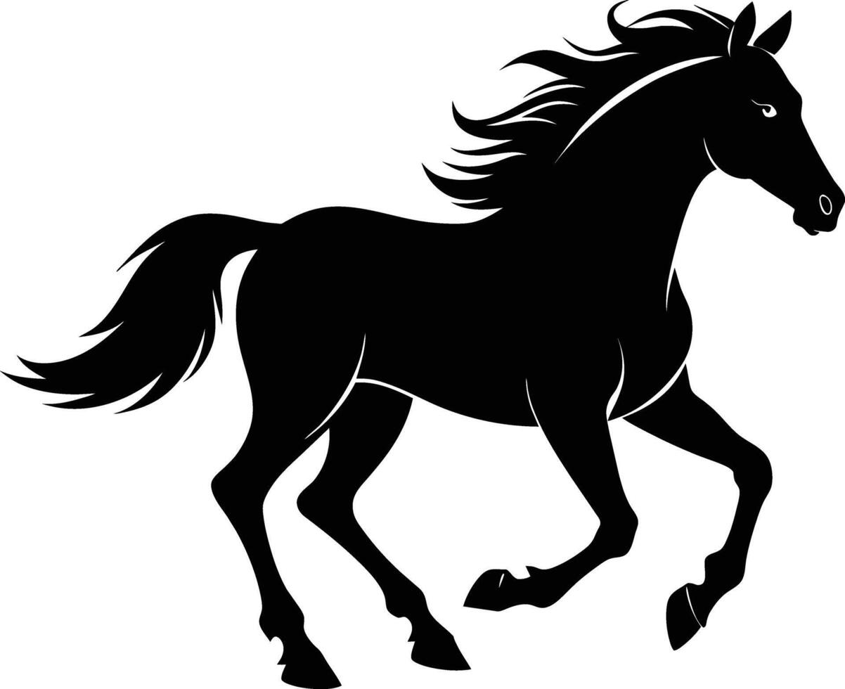 Black silhouette of a horse running with a long tail vector