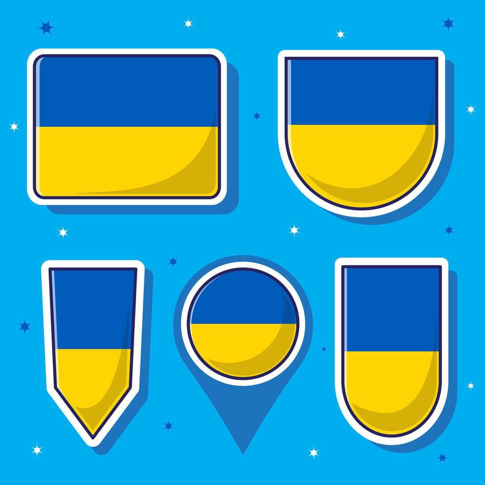 plano dibujos animados ilustración de Ucrania nacional bandera con muchos formas dentro vector