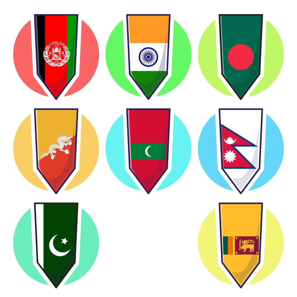 Set of South Asian countries flag icon mascot collection illustration vector