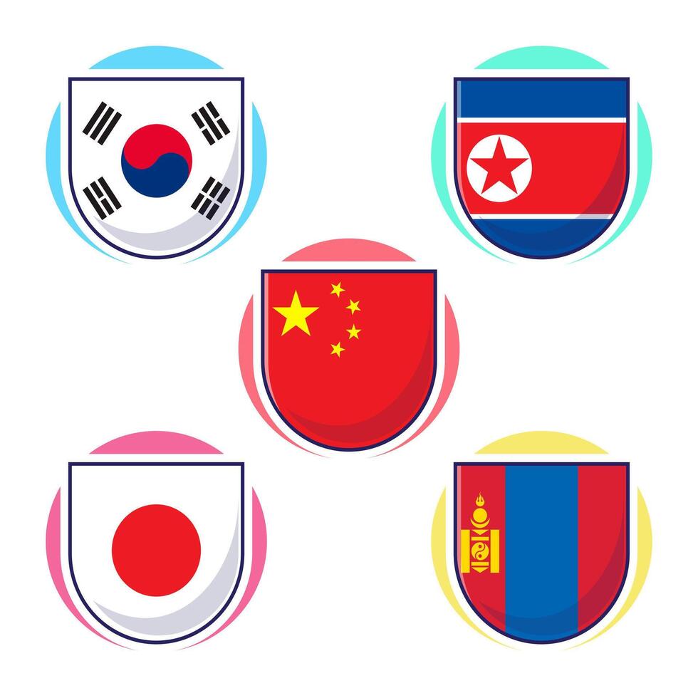 linda dibujos animados ilustración de este asiático países bandera icono mascota colección vector