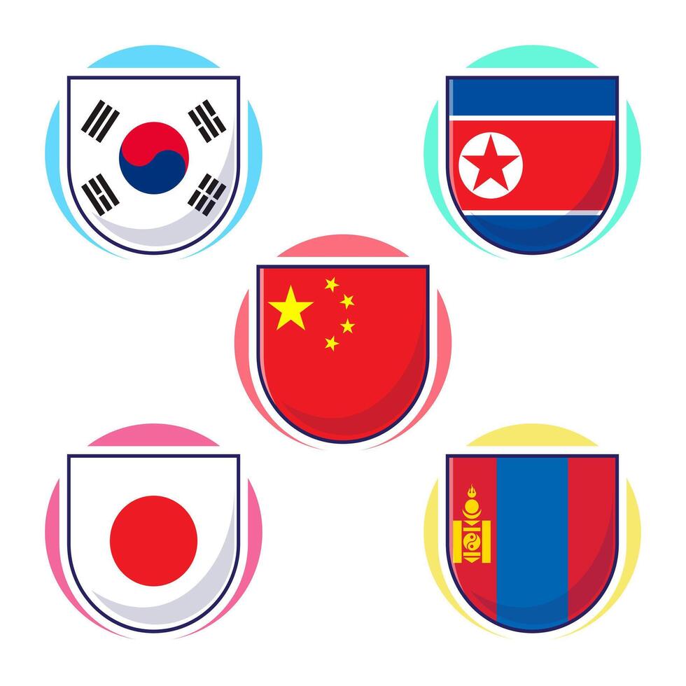 Cute cartoon illustration of East Asian countries flag icon mascot collection vector