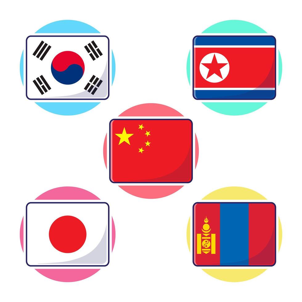 Flat cartoon of East Asian countries flag icon mascot collection vector