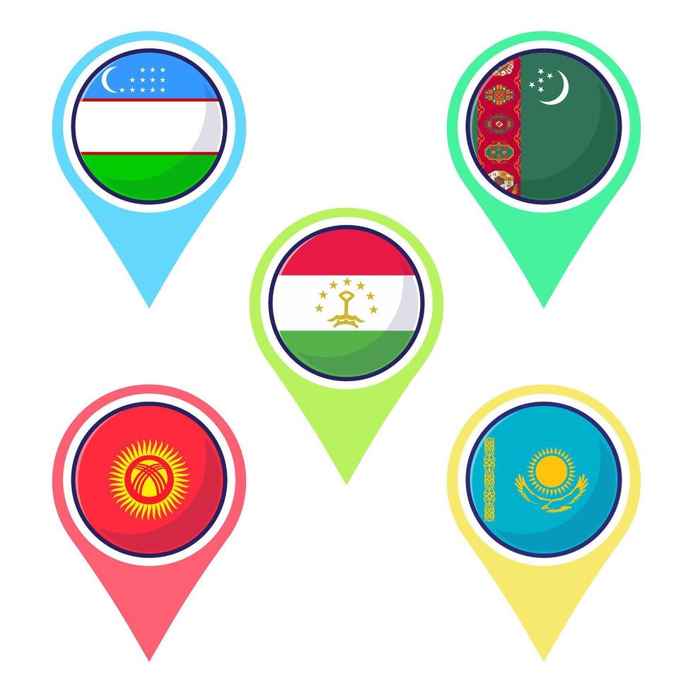 Flat of Central Asian countries flag icon mascot collection vector