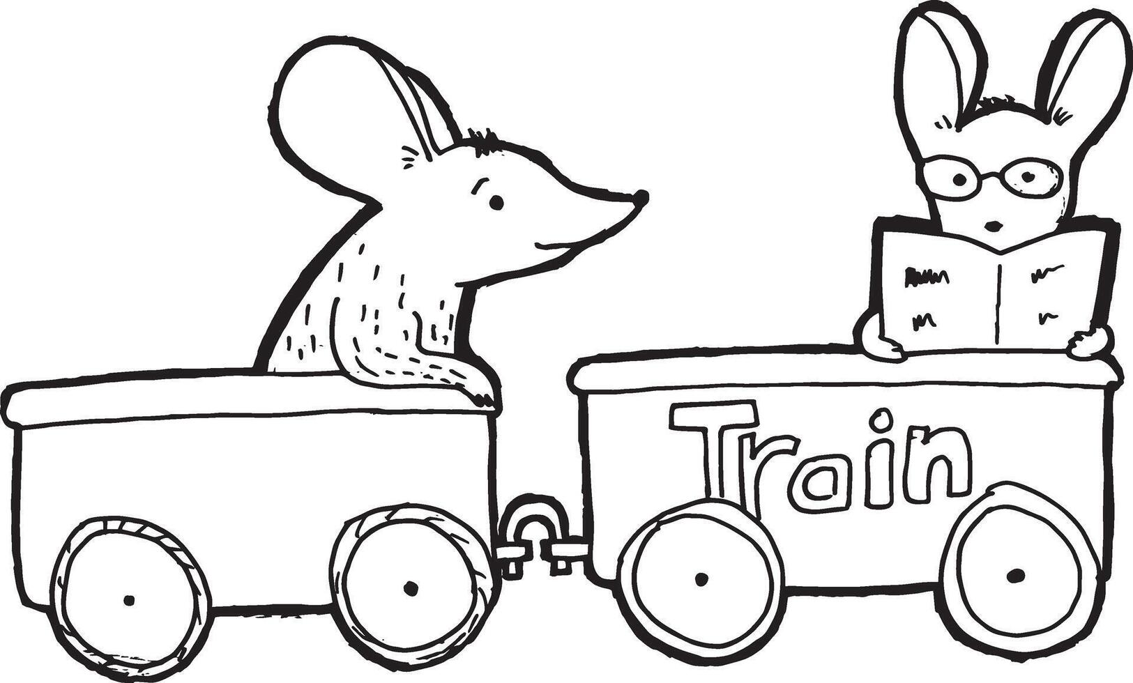 two mice in a toy train vector