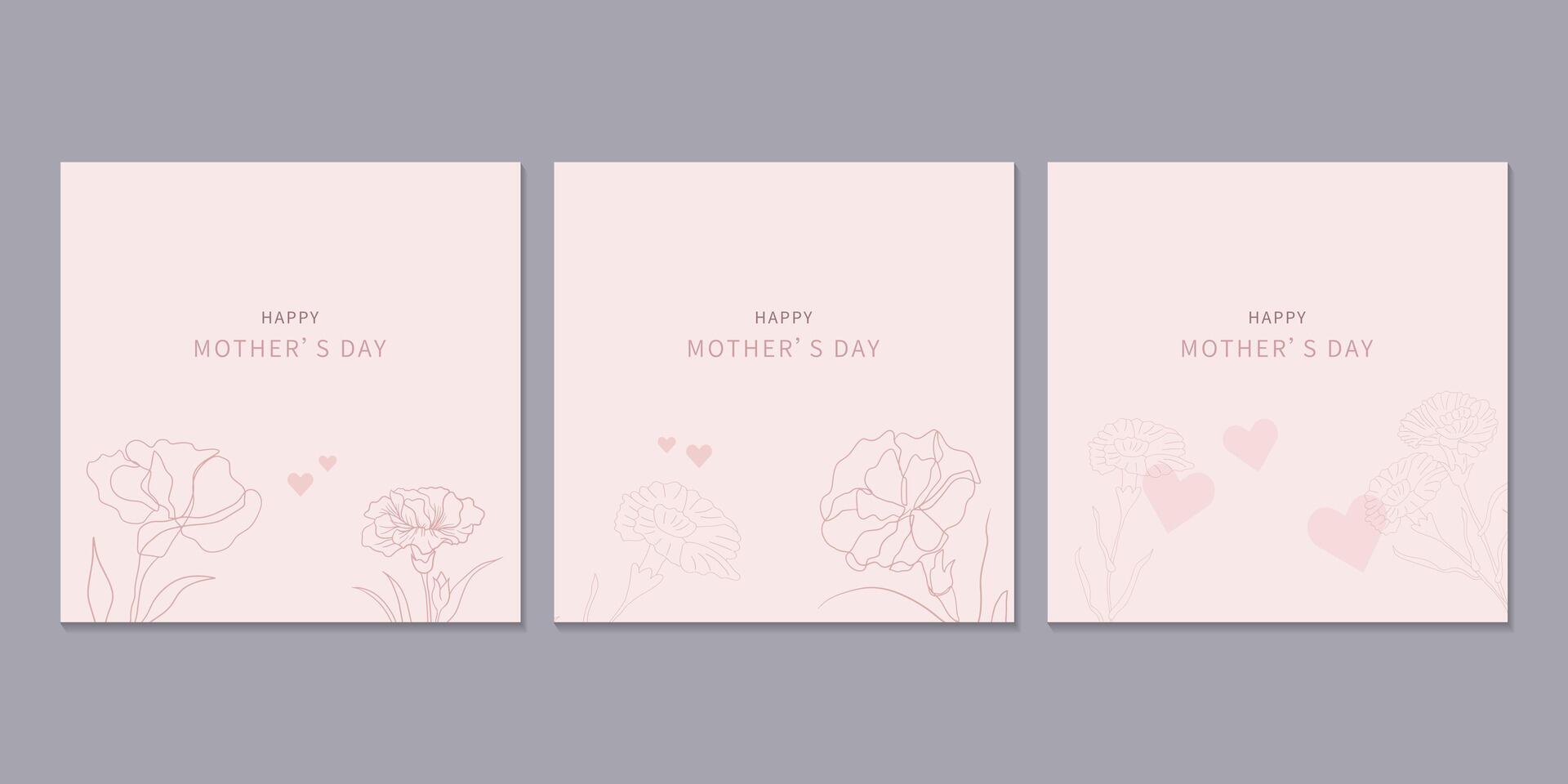 Cute blooming carnation flower for Mother's Day card design element set. vector