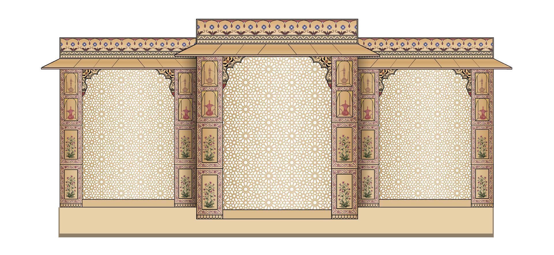 Mughal Boda arco estructura. lata ser usado en el Boda etapa fondo, invitación tarjeta diseño. vector