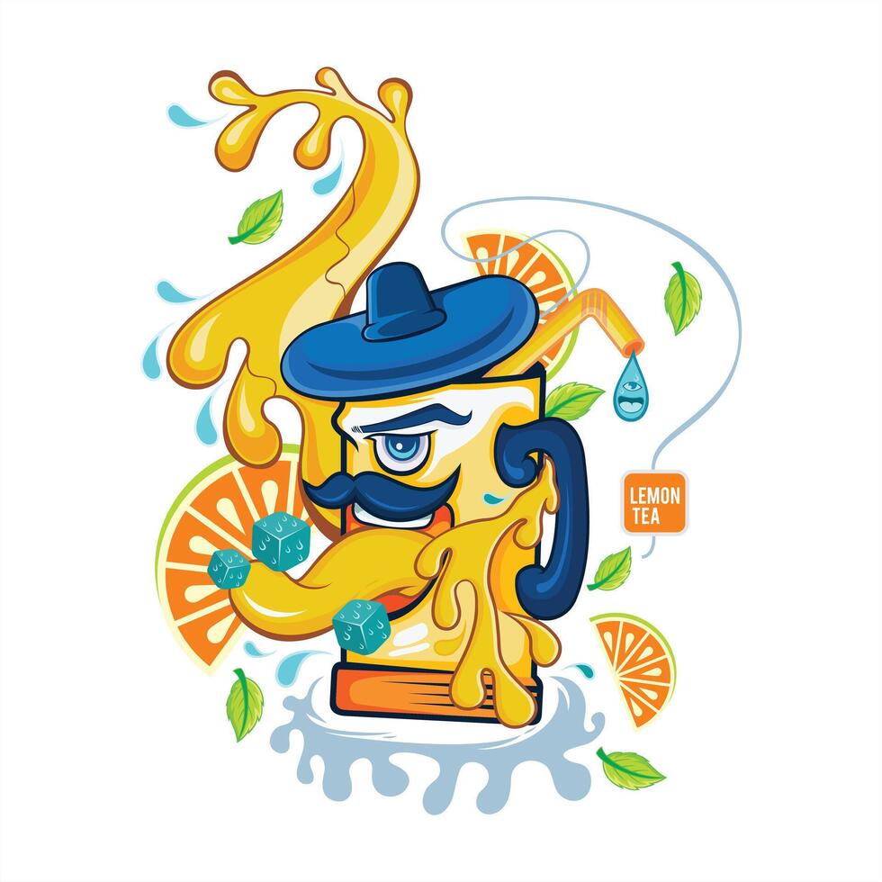 Lemon tea glass character illustration vector