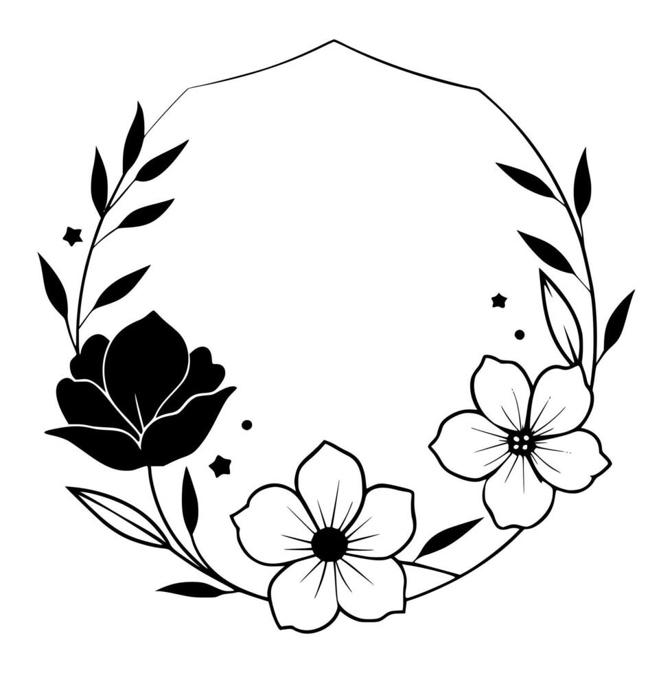 Round floral frame with a blank space, surrounded by delicate botanical elements. vector