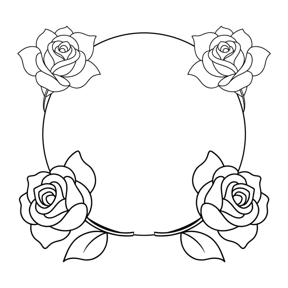 Round floral frame with roses and leaves, providing a large central blank space. vector