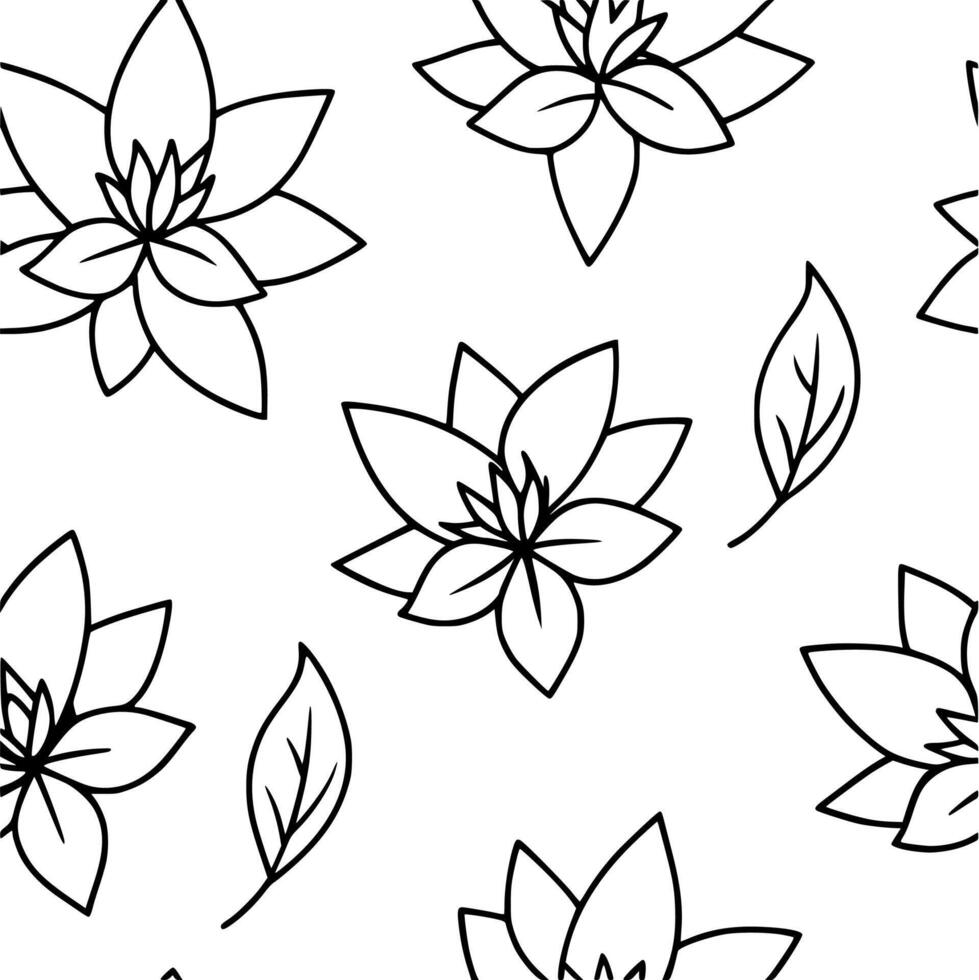 Seamless floral pattern with a variety of small flowers and leaves in black and white. vector