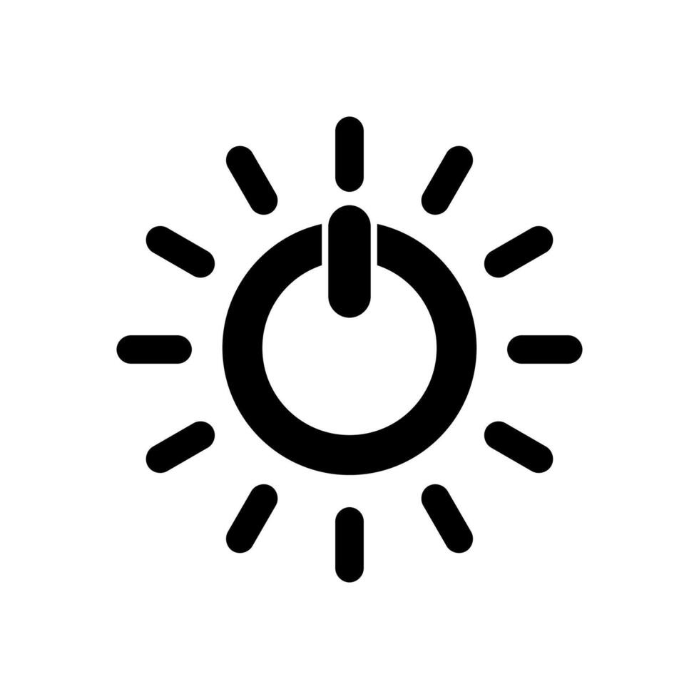 Black of a power button encircled by rays symbolizing energy. vector