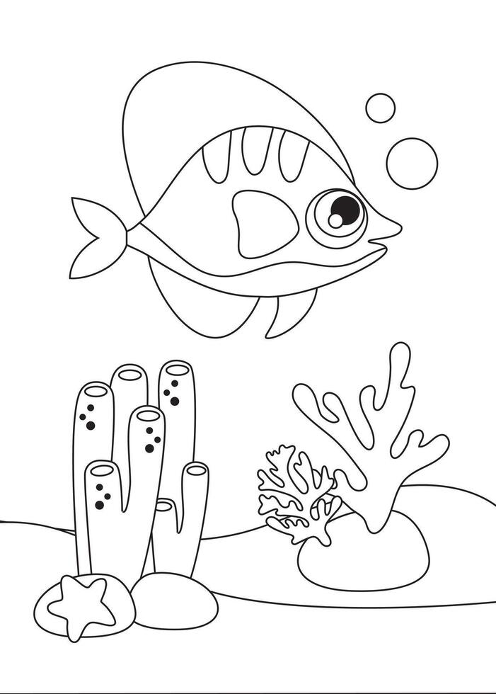 Mini-games for children. Preschoolers. Simple coloring for children. Picture with fish and algae. Logical tasks vector