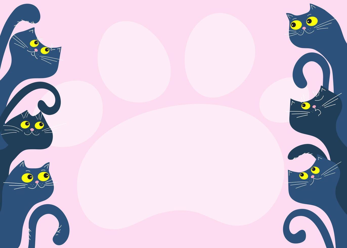 Pets frame, cute cartoon cats. Place for text. Footprint, animals paw print. background for print design. Notification banner concept illustration. vector