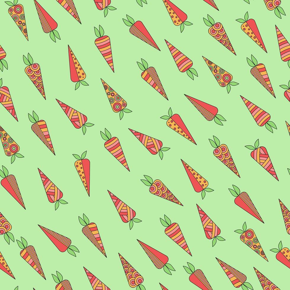 Abstract carrot pattern, pattern, ornament. Bright vegetables. Drawings, doodles. Vegetarian food. seamless background. vector