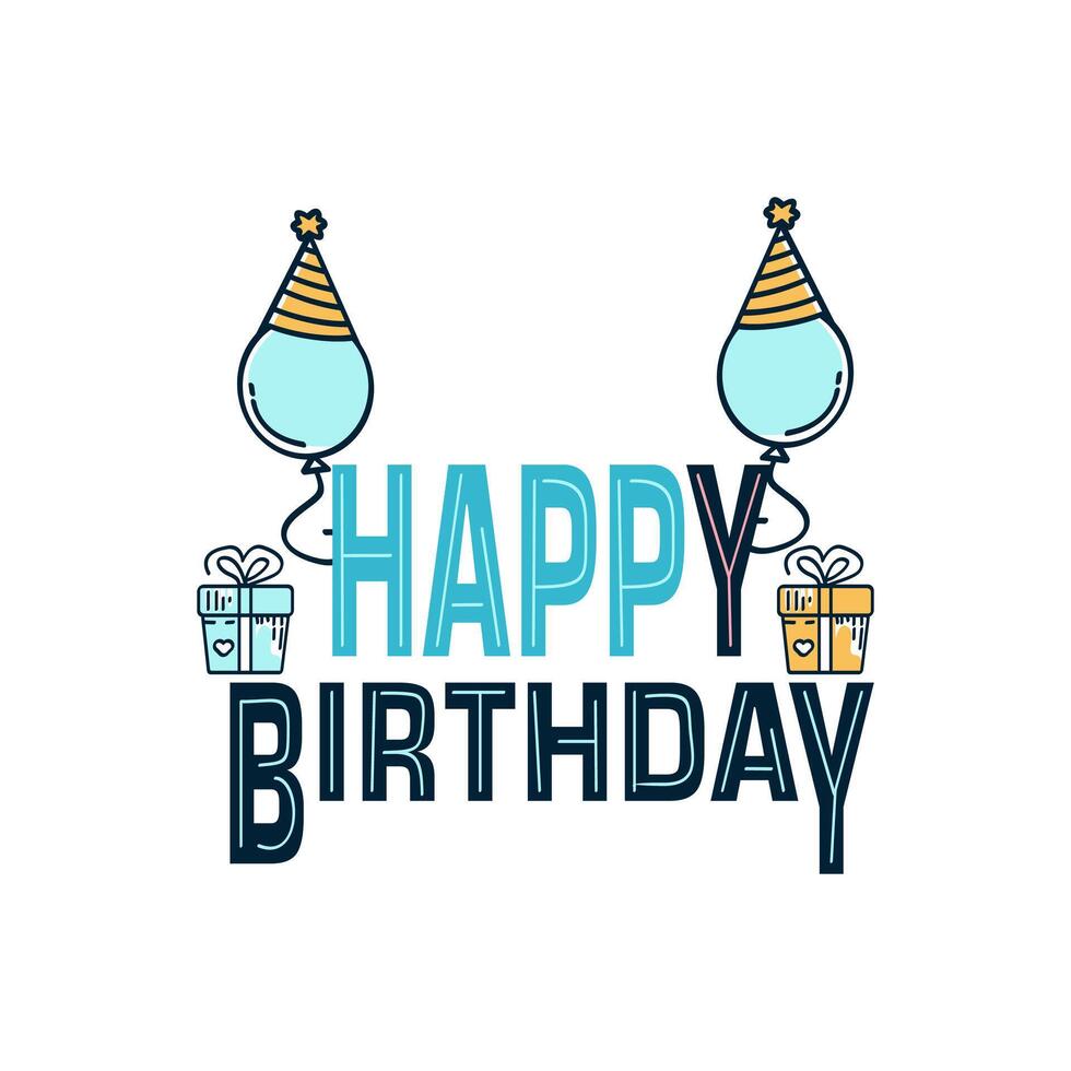 happy birthday card with balloons and gifts vector