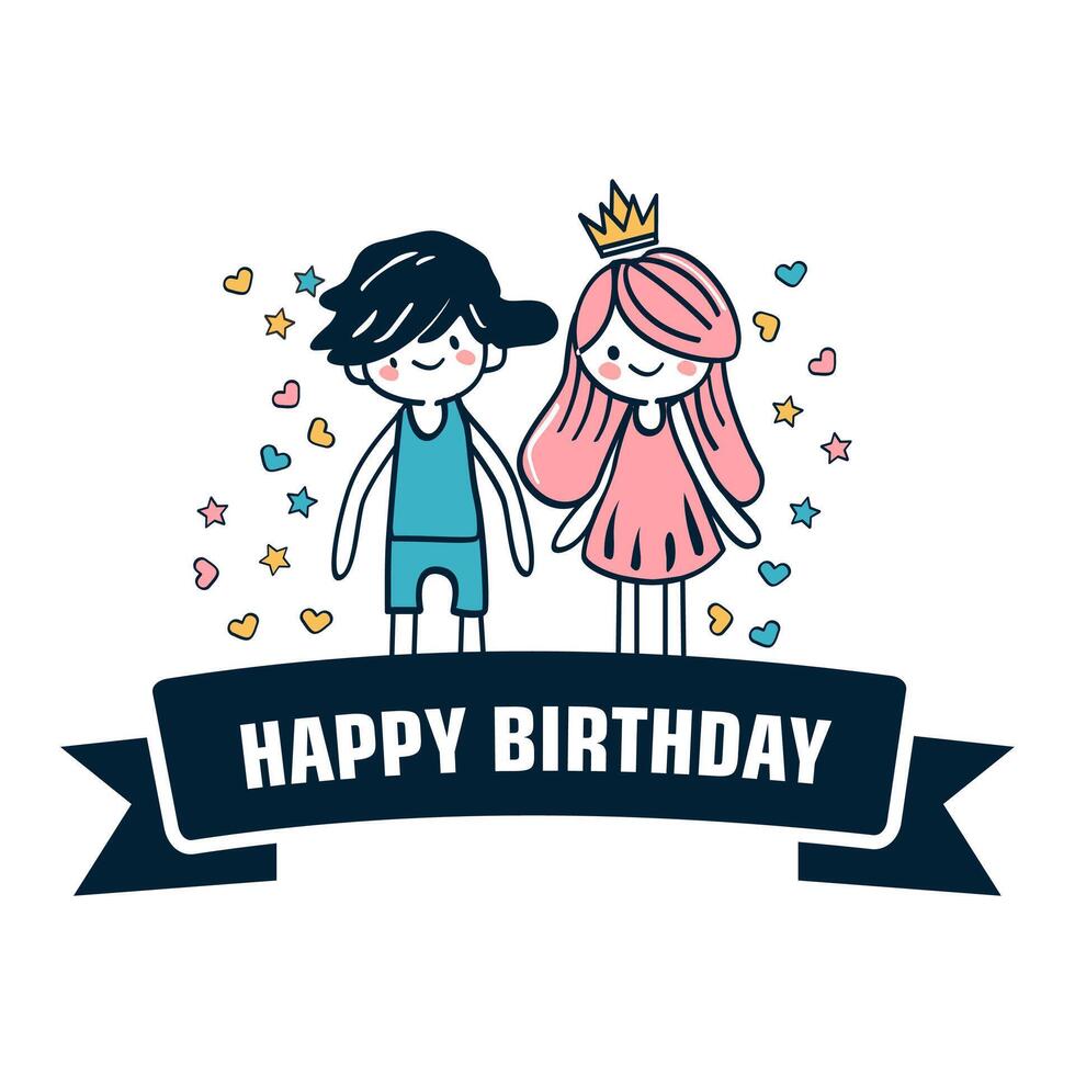 happy birthday card with two children holding hands vector