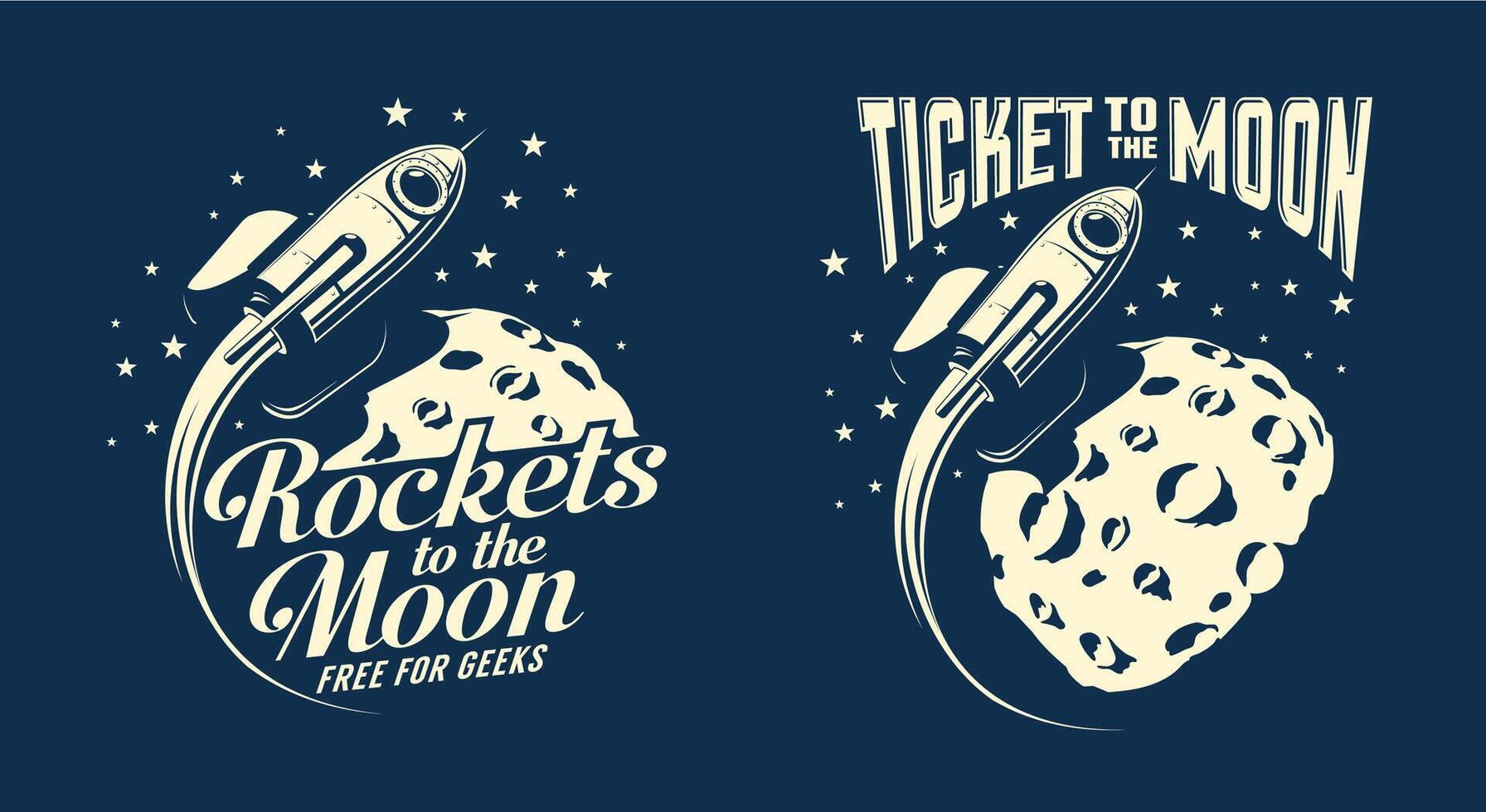 Moon posters with a flying rocket vector
