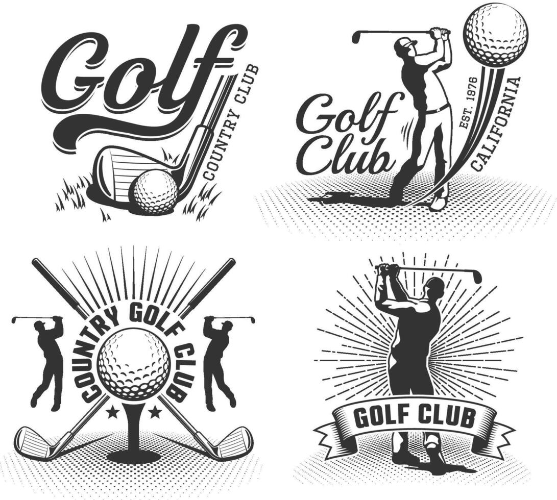 golf logos con clubs, pelotas y golfistas vector