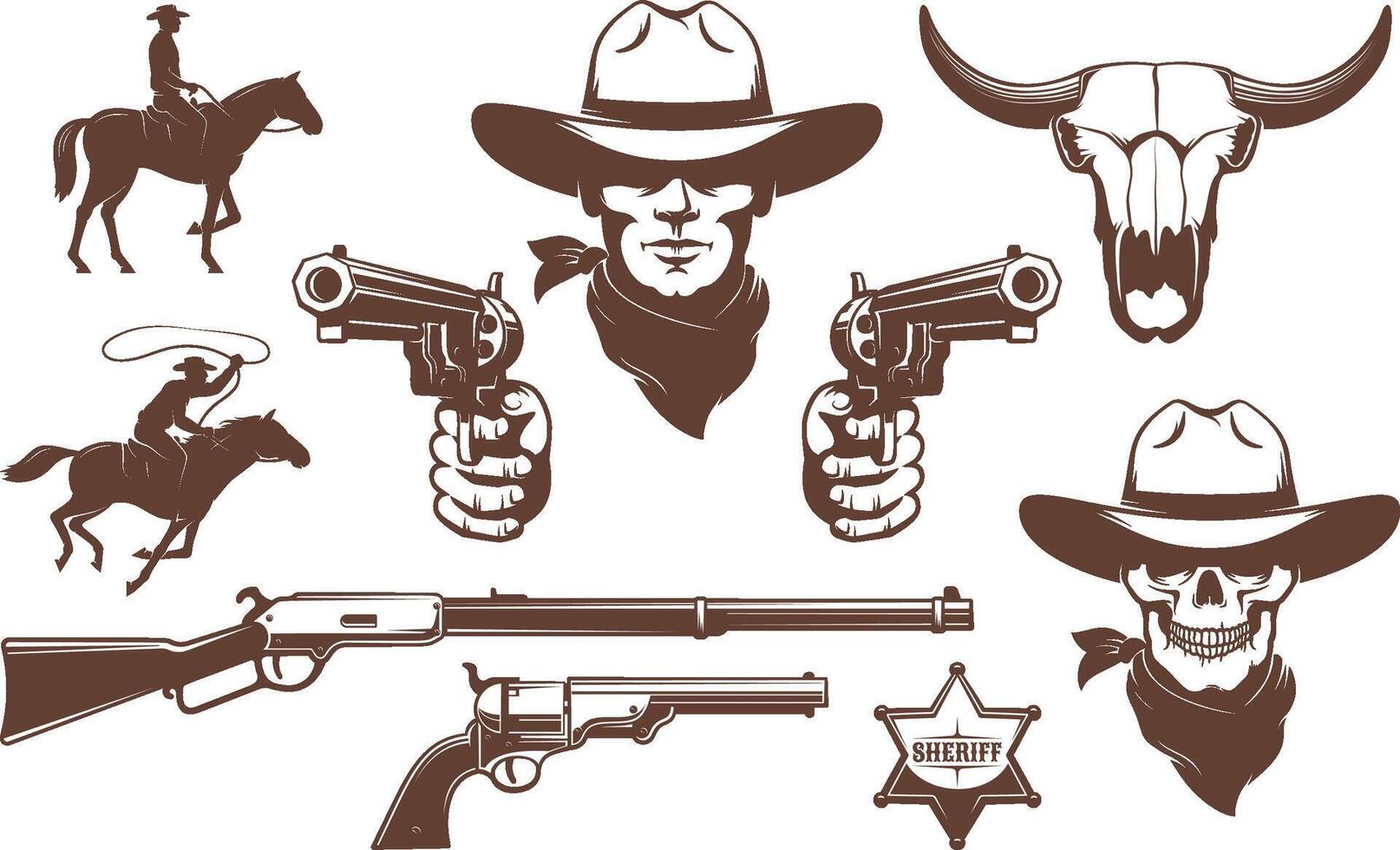 vaquero salvaje Oeste retro diseño elementos vector