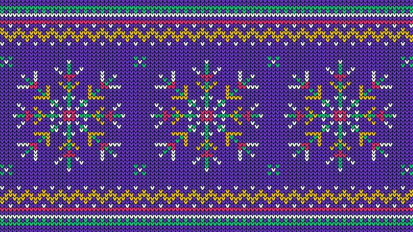 Knitted pattern with jumping deer and Christmas trees. Knit nordic ornament with reindeer and fir. vector