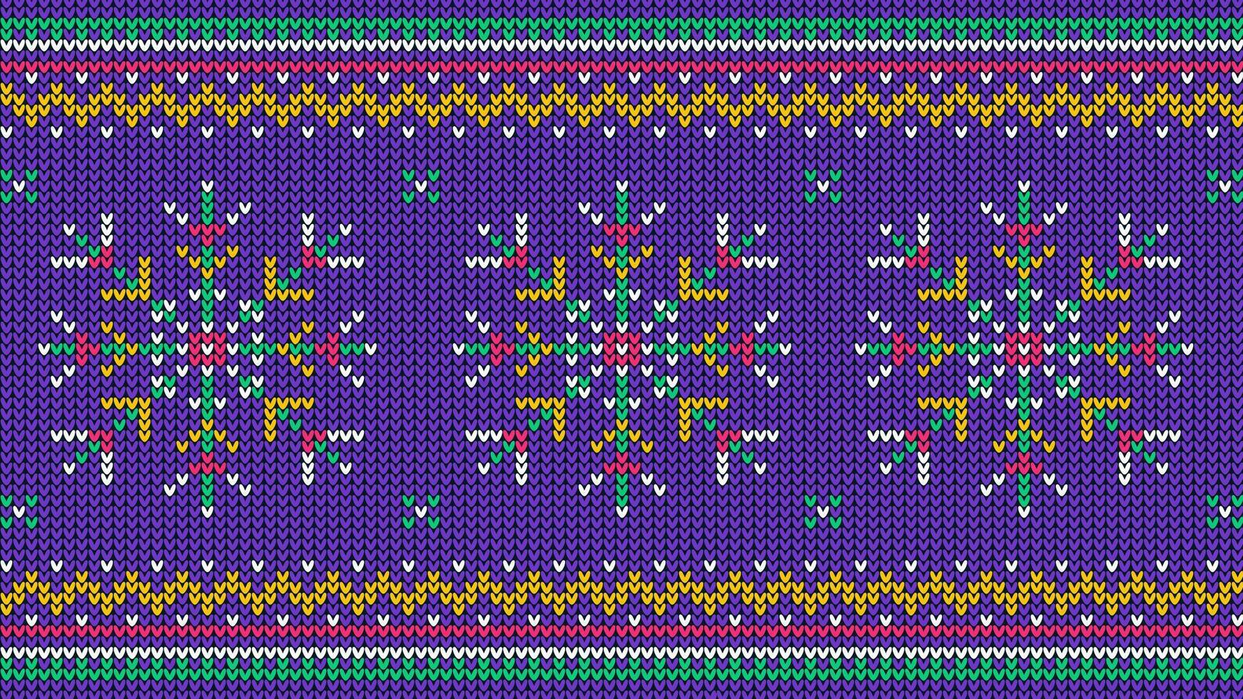 Knitted pattern with jumping deer and Christmas trees. Knit nordic ornament with reindeer and fir. vector