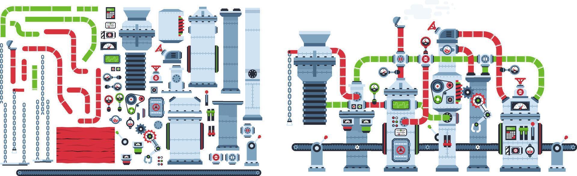 fábrica transportador cinturón fantástico máquina. industrial mecanismo equipo vector