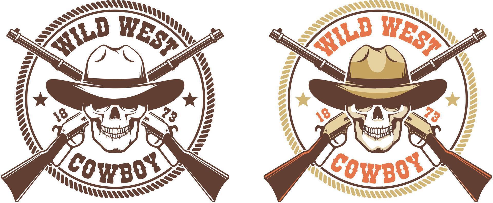 cráneo vaquero con rifles - Clásico salvaje Oeste emblema vector